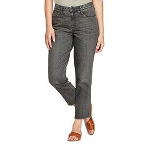 NWT Universal Thread High Rise Ankle Straight Leg Jeans Black Raw Hem Size 8